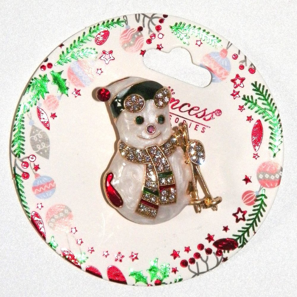 Gold Snowman With Ski Poles Brooch Princess Accessories